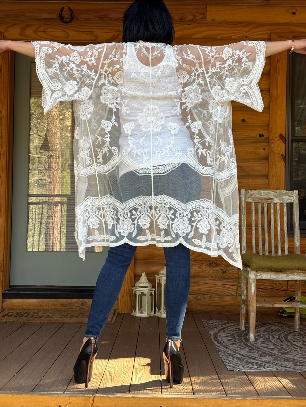Gorgeous Sheer Embroidered Ivory Kimono Cardigan